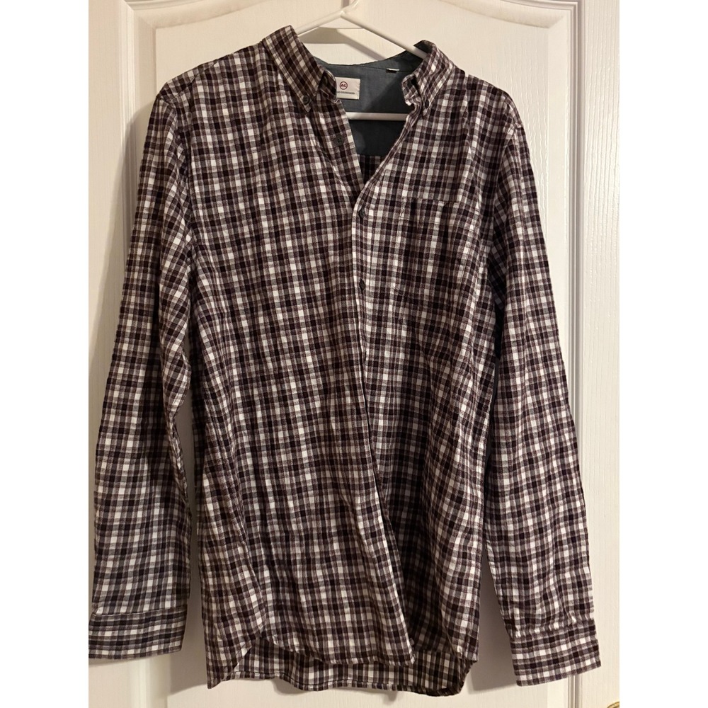 AG Adriano Goldschmied Shirt Mens Medium Burgundy Plaid Button Down Excellent